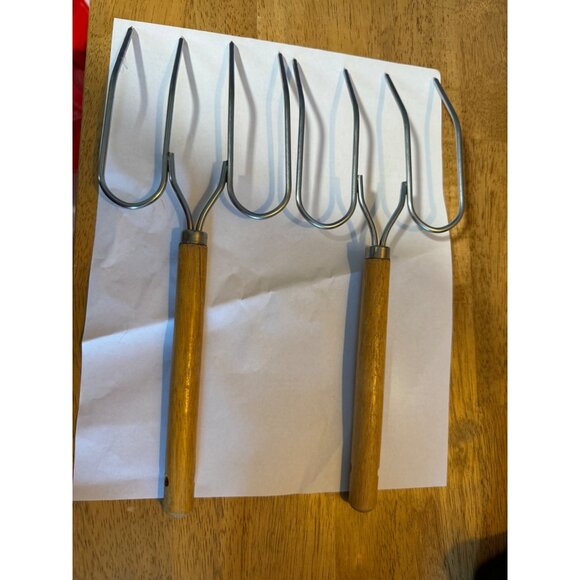 2 Vintage Wooden Handle Metal Forks For Crafting & Culinary Use Meat - Picture 6 of 7